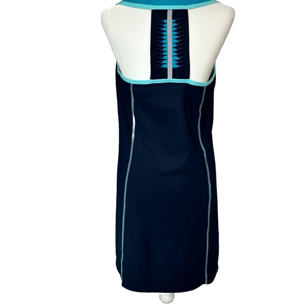 Title Nine Twisted Sister Athleisure Dress LG Navy Teal Pockets Racerback